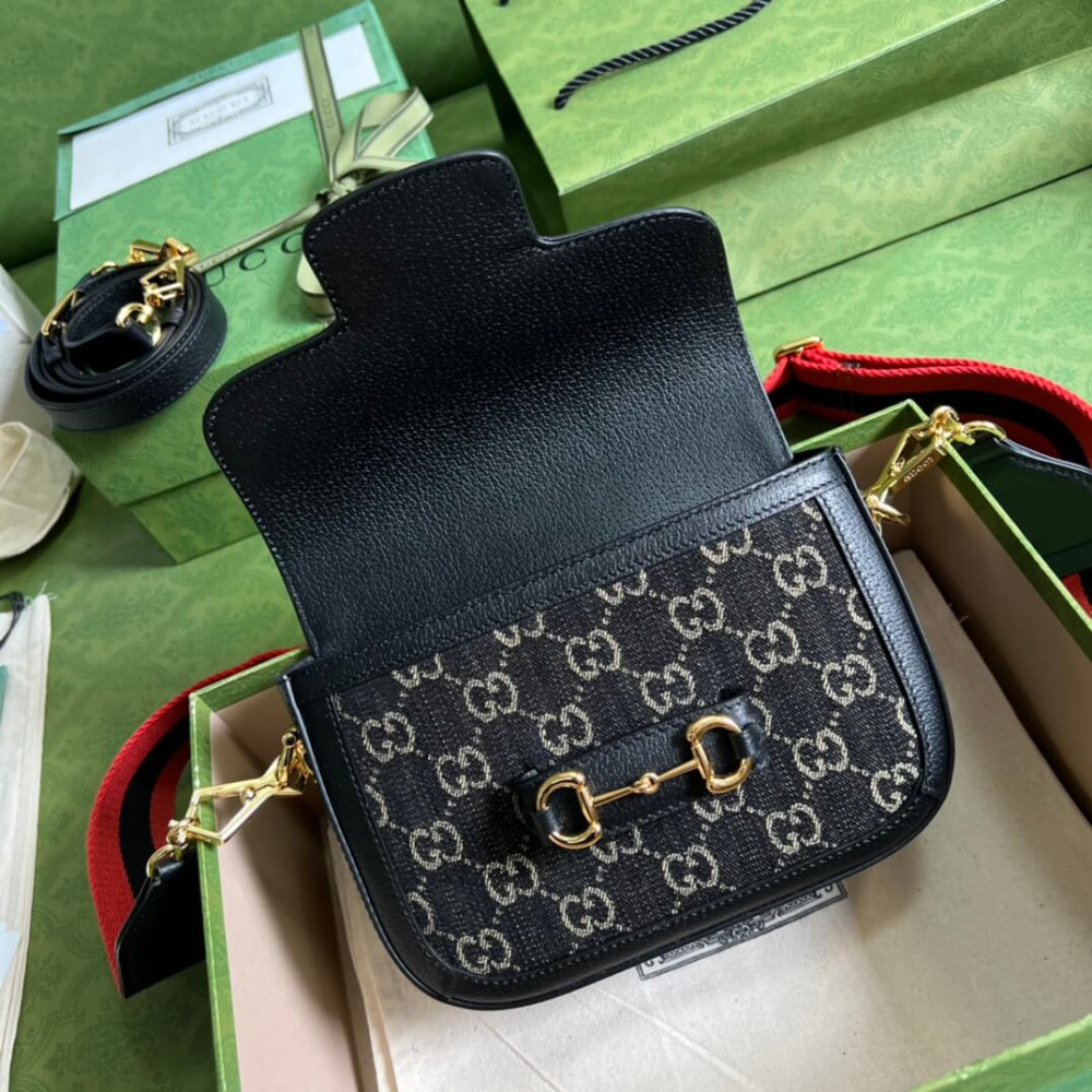 Gucci Horsebit 1955 Denim Mini Bag 658574 Black