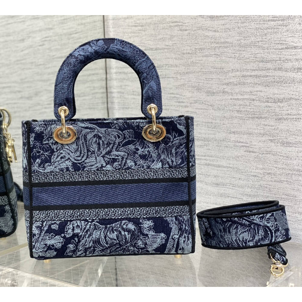 Dior Medium Lady D-Lite Bag Denim Blue Toile de Jouy Embroidery M0565