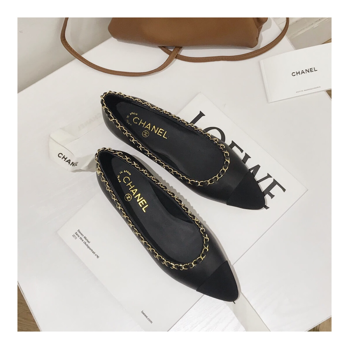 Chanel Grosgrain and Lambskin Chain Flats Ballerinas G35389