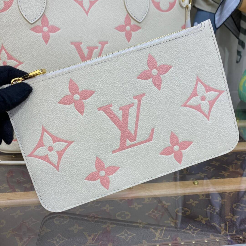 Louis Vuitton Monogram Empreinte Leather Neverfull MM M21579 Creme/Pink