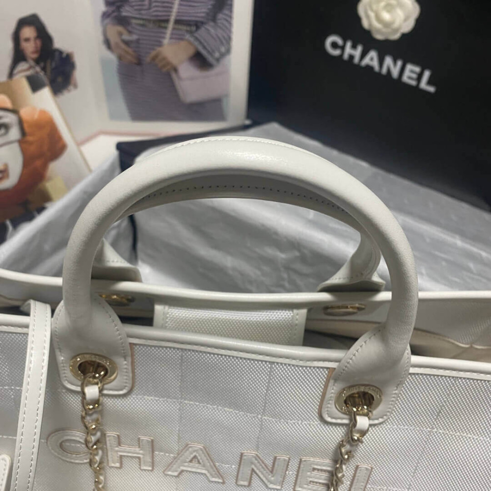 Chanel Deauville Cotton &amp; Calfskin Large Shopping Bag AS93786