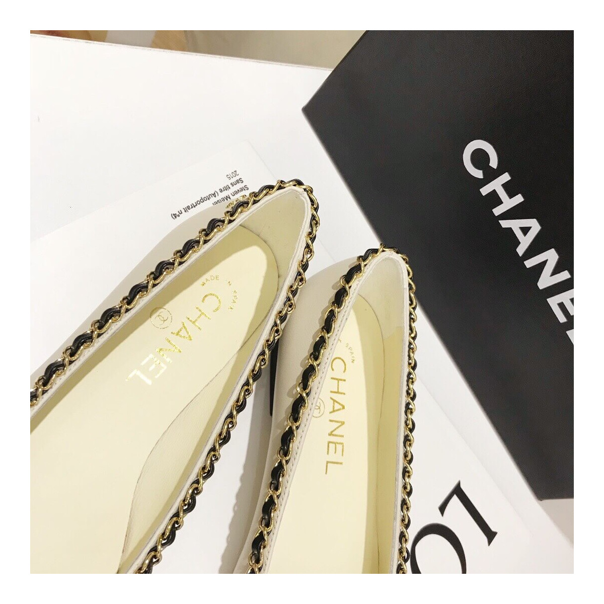 Chanel Grosgrain and Lambskin Chain Flats Ballerinas G35389