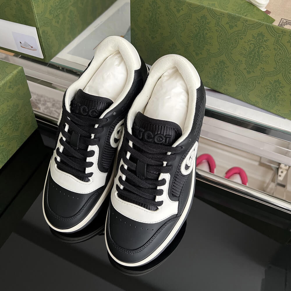 Gucci MAC80 Interlocking G Leather Sneakers Black/White 756815