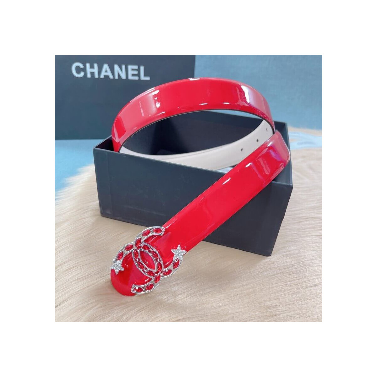 Chanel Patent Leather CC Logo Skinny Belt