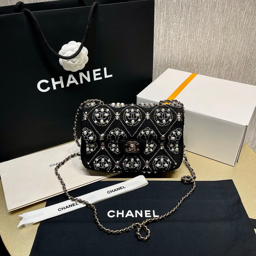 Chanel Pearl Strass CC Velvet Mini Flap Bag