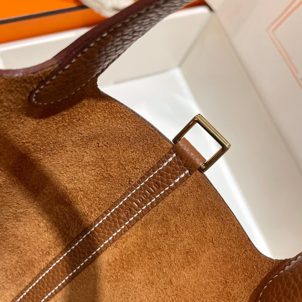 Hermes Picotin Lock Bag in Taurillon Clemence Gold Brown