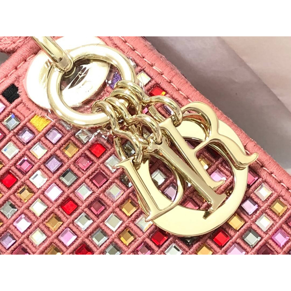 Micro Lady Dior Bag Dark Pink Metallic Canvas Embroidered with Multicolor Crystals S0856