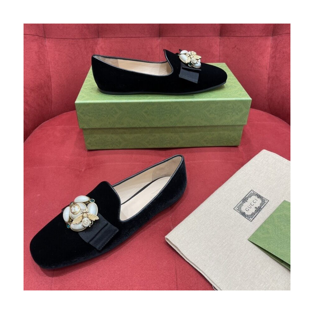 Gucci Velvet Etoile Pearl Embellished Loafers 474491