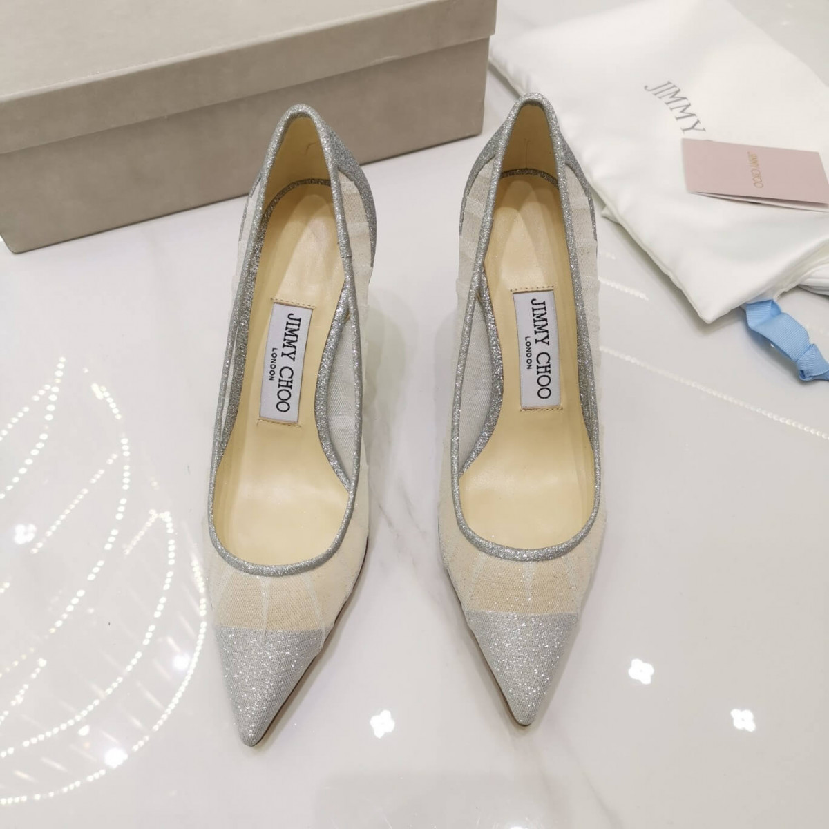 Jimmy Choo 8.5cm Glitter Tulle Stiletto Pumps 513800