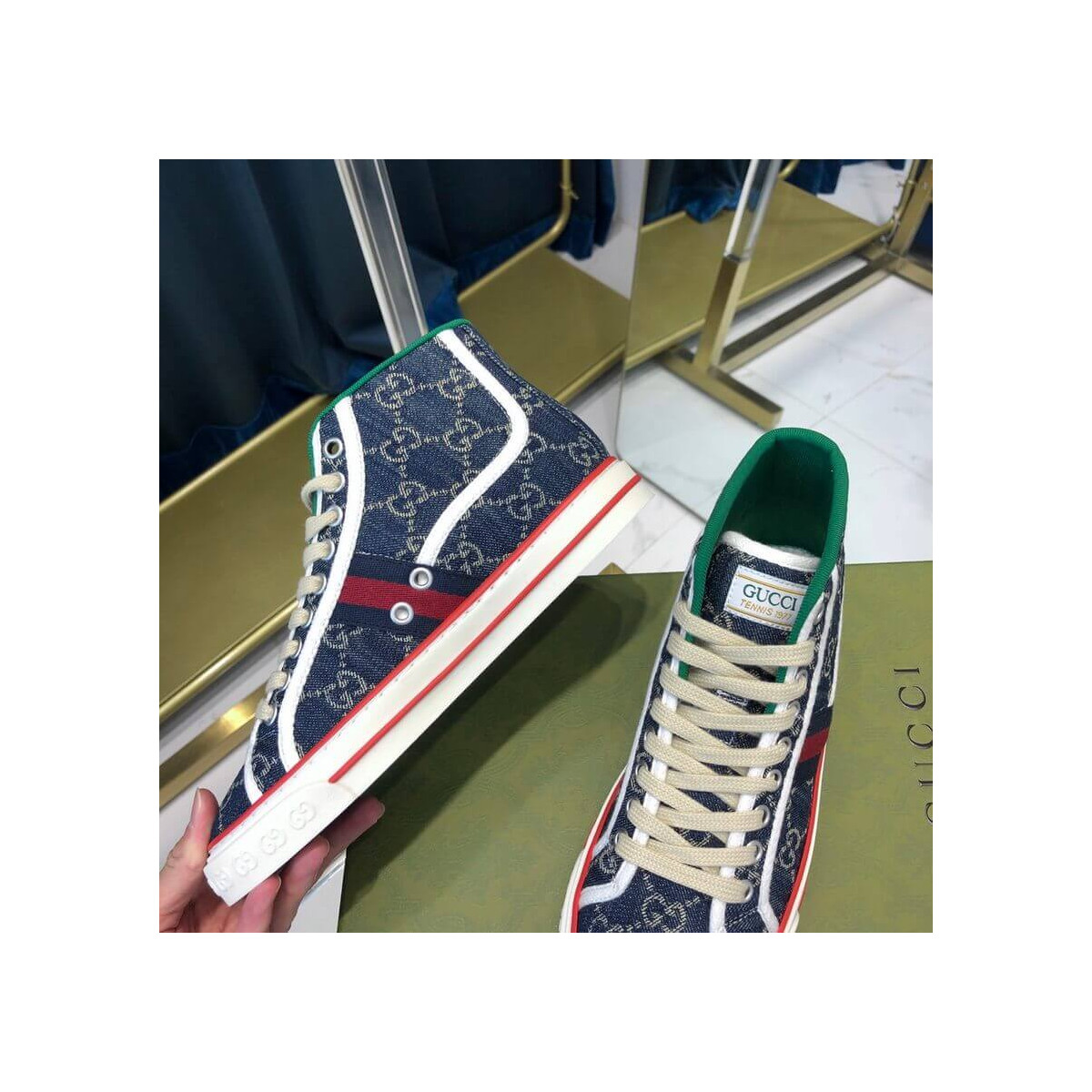 Gucci Tennis 1977 Blue Denim High-Top Sneaker 627838