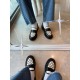 Chanel Black Leather and White Velvet Loafers