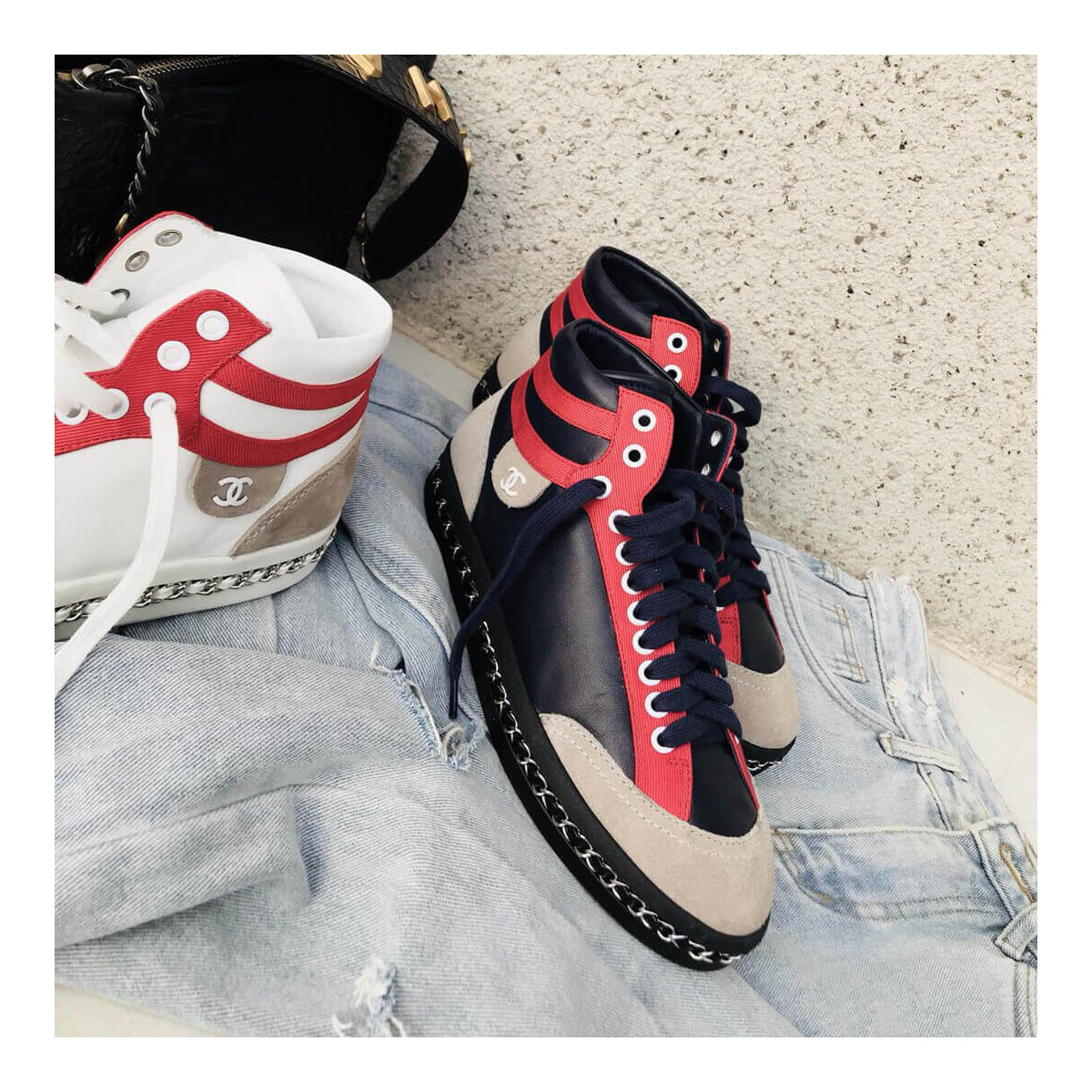 Chanel High Top with Chain Sneakers G35600 Blue / Red