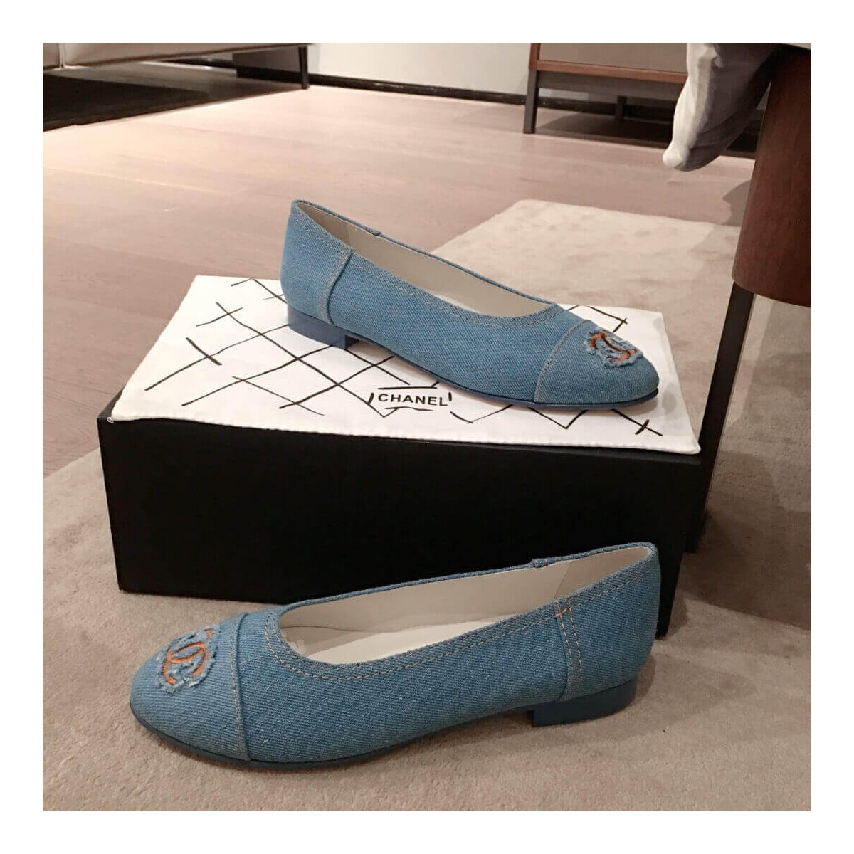 Chanel Denim Logo Ballerinas G35780