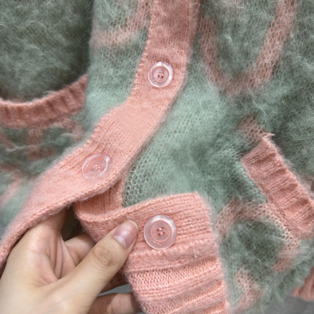 Gucci Reversible GG Mohair Wool Cardigan In Light Green &amp; Pink 635160