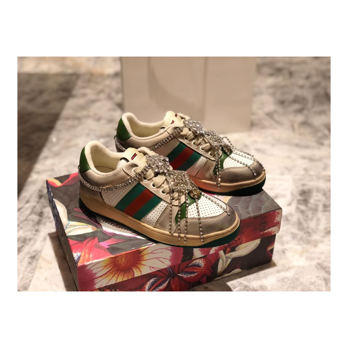 Gucci Screener Sneaker With Crystals 570903