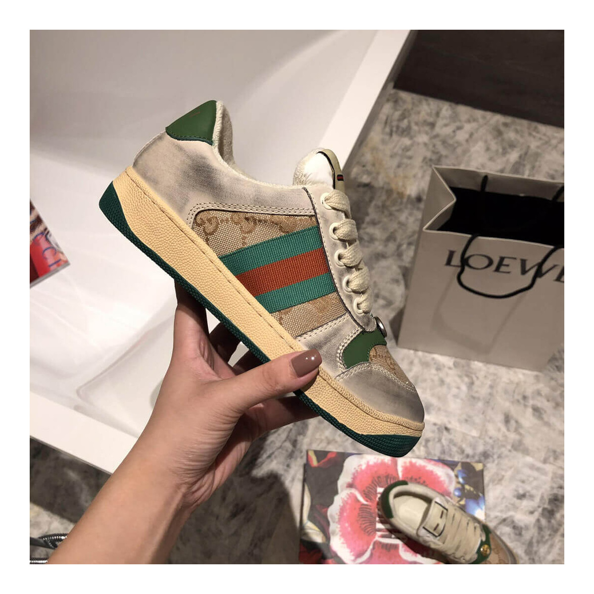 Gucci Screener Dirt Leather Sneaker 570443 Green