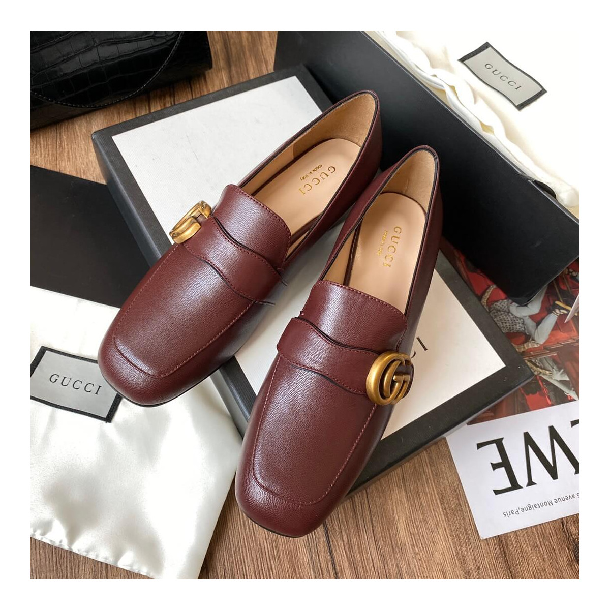 Gucci Leather Loafer with Double G 602496 Burgundy