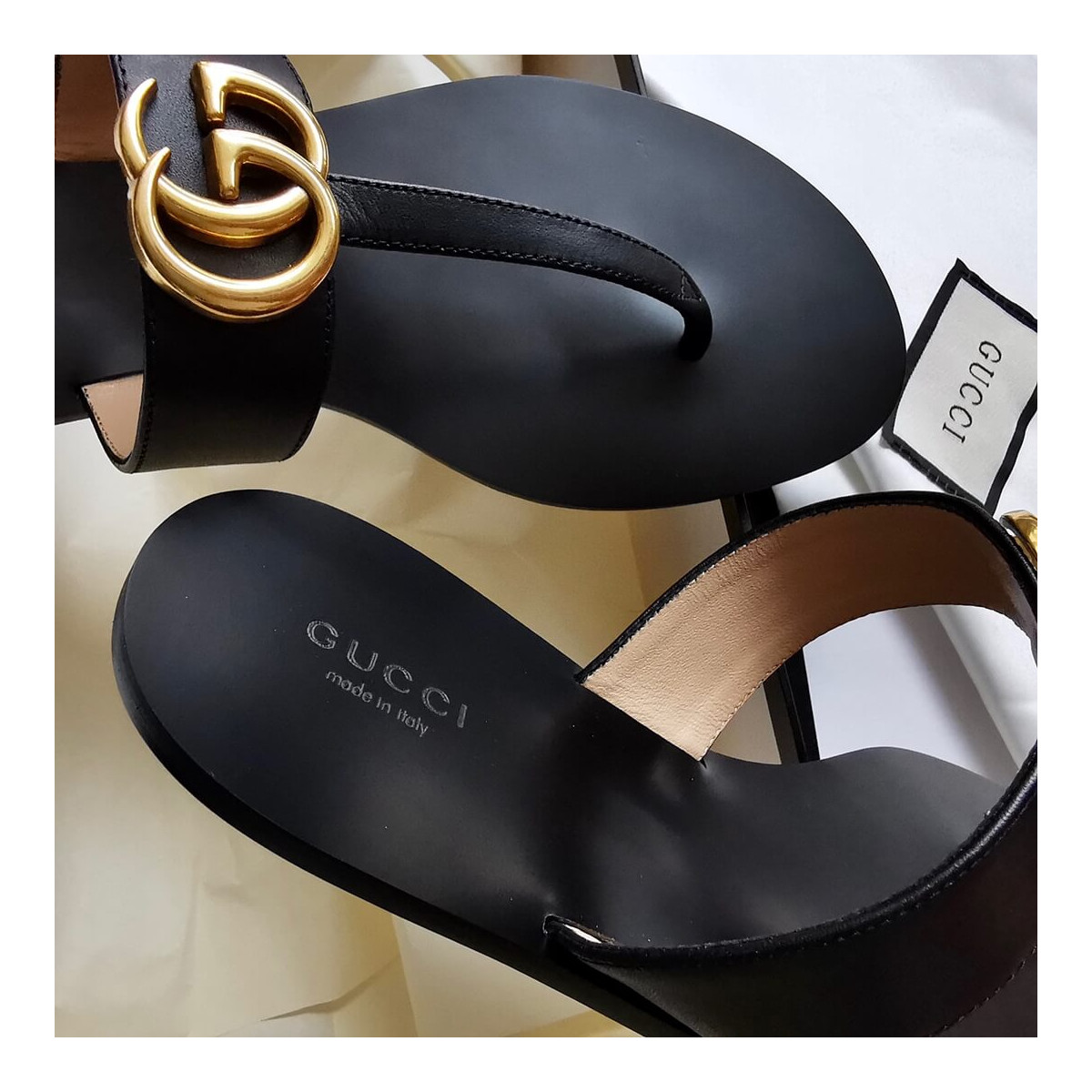 Gucci Leather Thong Sandal With Double G 497444