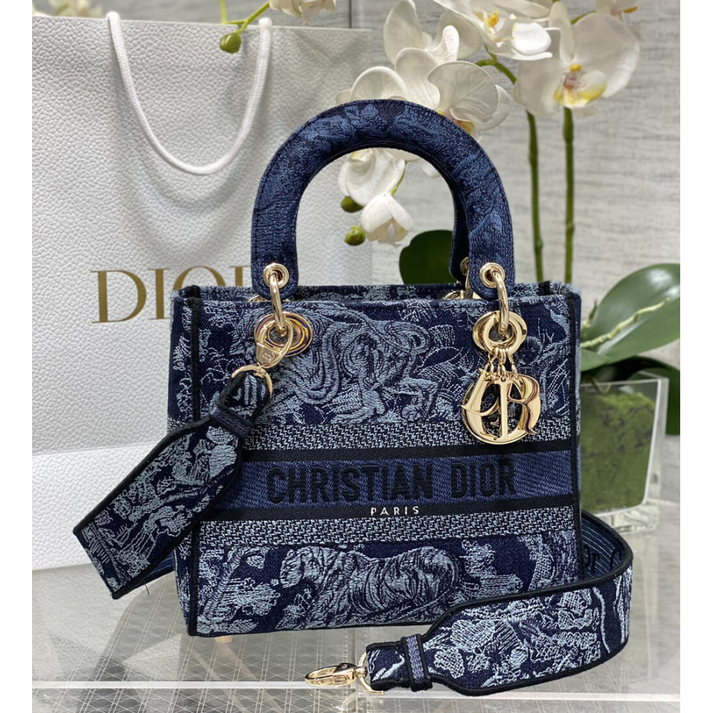 Dior Medium Lady D-Lite Bag Denim Blue Toile de Jouy Embroidery M0565