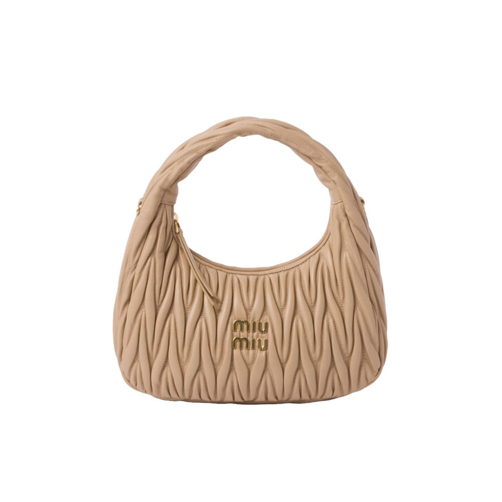 Miu Miu Wander Matelasse Nappa Leather Hobo Bag 5BC153 Sand Beige