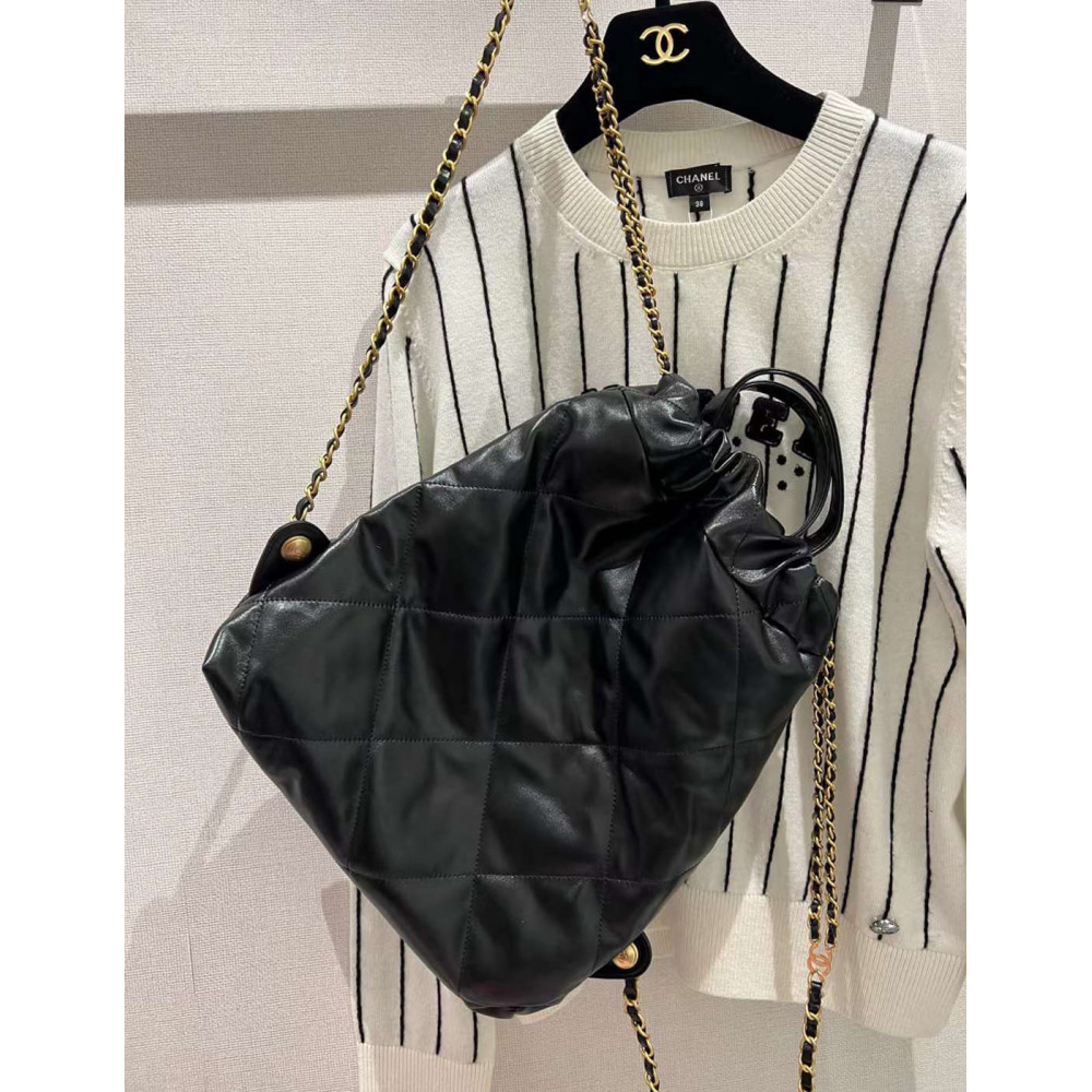 Chanel 22 Backpack in Black Shiny Calfskin AS3859