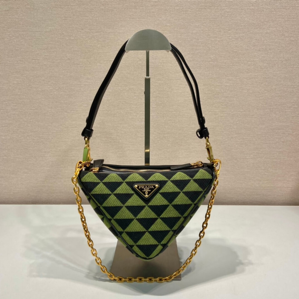 Prada Symbole Leather and Fabric Mini Bag 1BC176 Black/Ivy Green