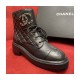 Chanel Black Quilted Gold CC Logo Chain Combat Lace Up Boots G36424