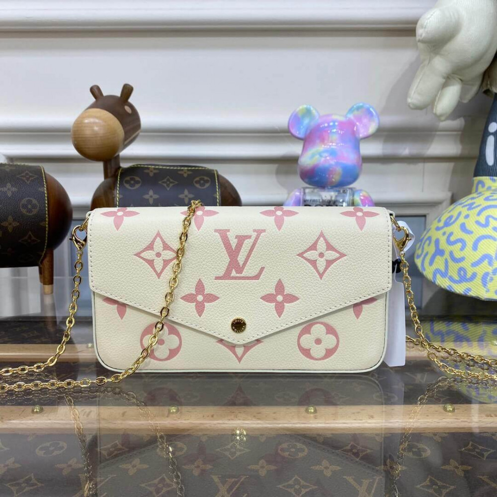 Louis Vuitton Monogram Empreinte Leather Pochette Felicie M82047 Creme/Pink