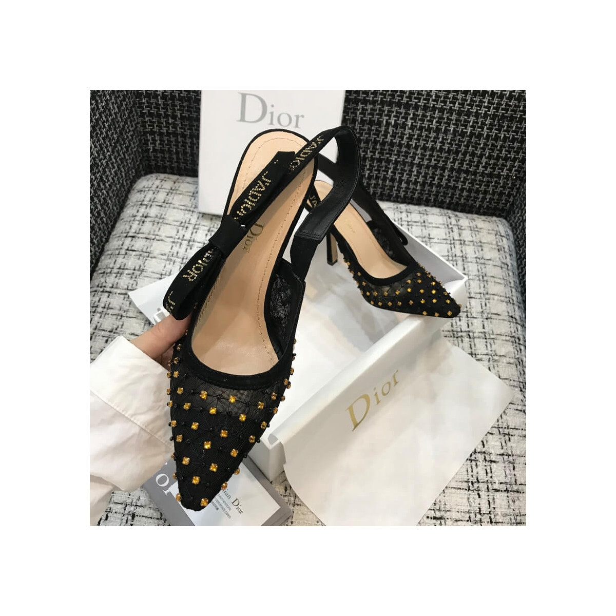 Dior J&#039;adior Slingback Pump with Thread and Bead Embroidery P768