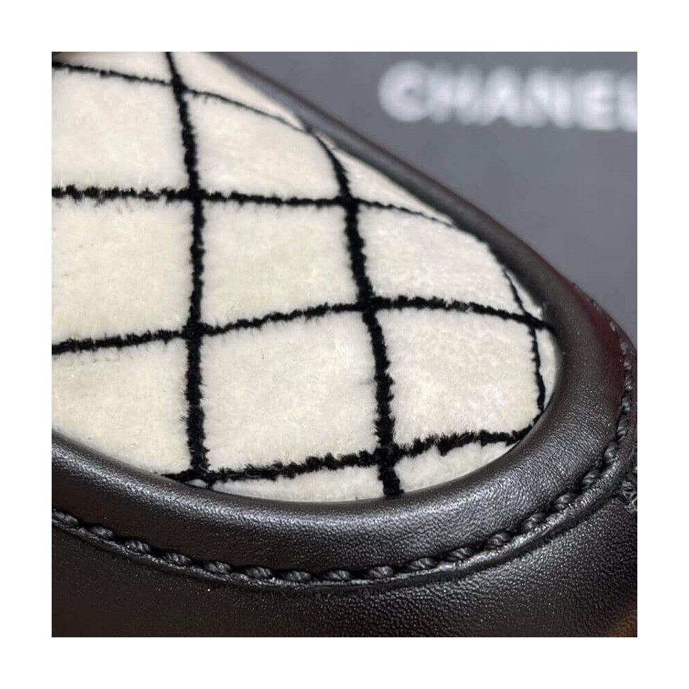 Chanel Black Leather and White Velvet Loafers