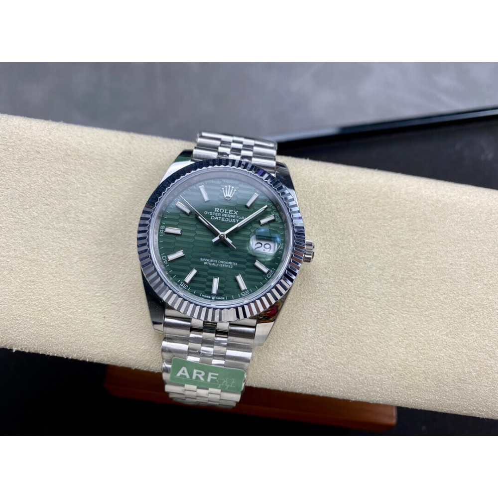 Rolex Datejust 41mm Green Motif Dial Jubilee Stainless Steel Automatic Fluted Bezel