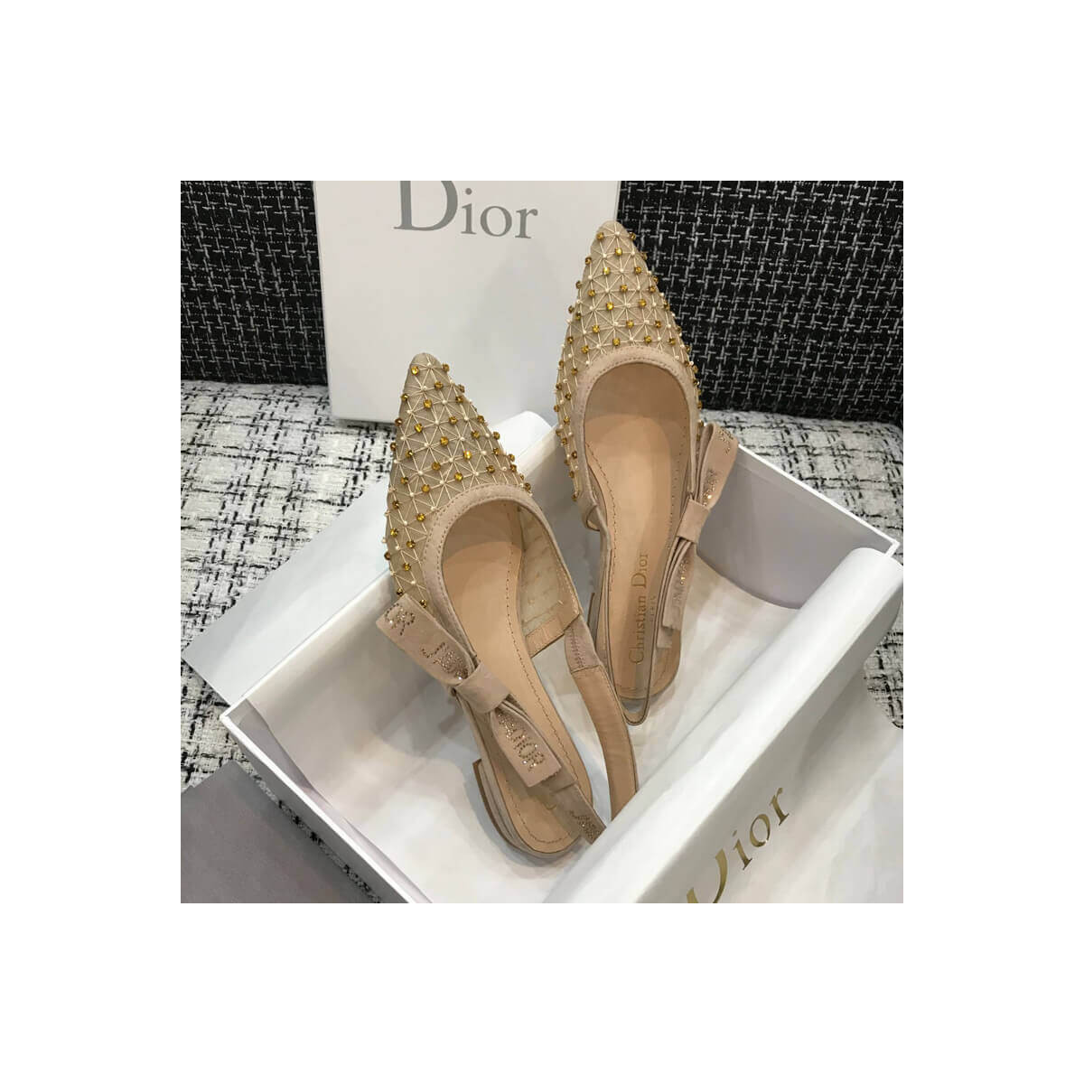 Dior J&#039;adior Slingback Ballerina Flat with Thread and Bead Embroidery P766