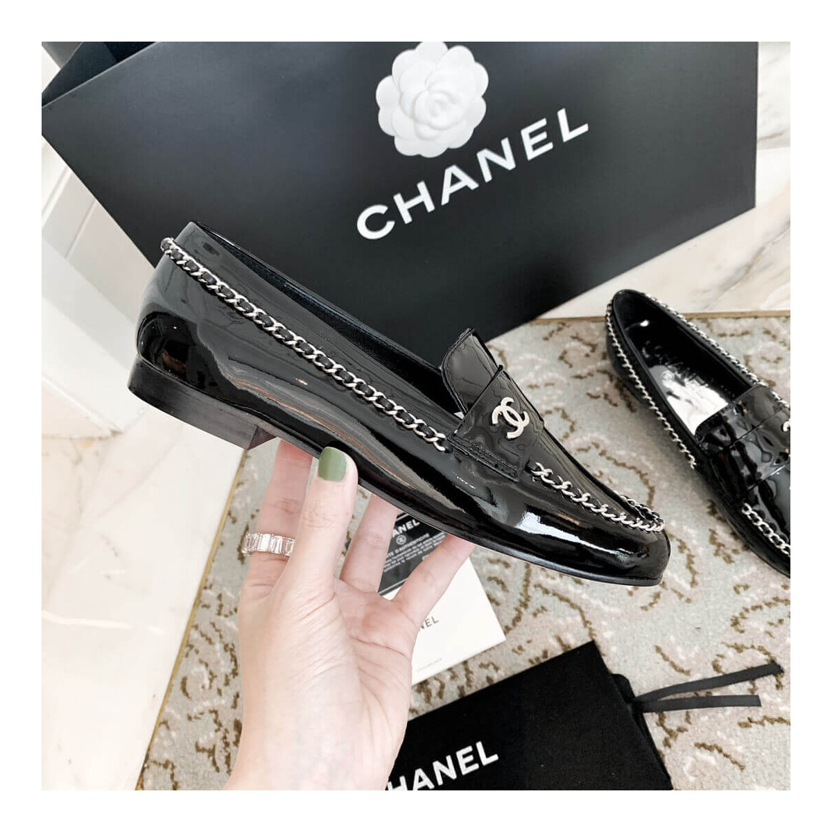 Chanel Patent Leather Chain Loafers G35631