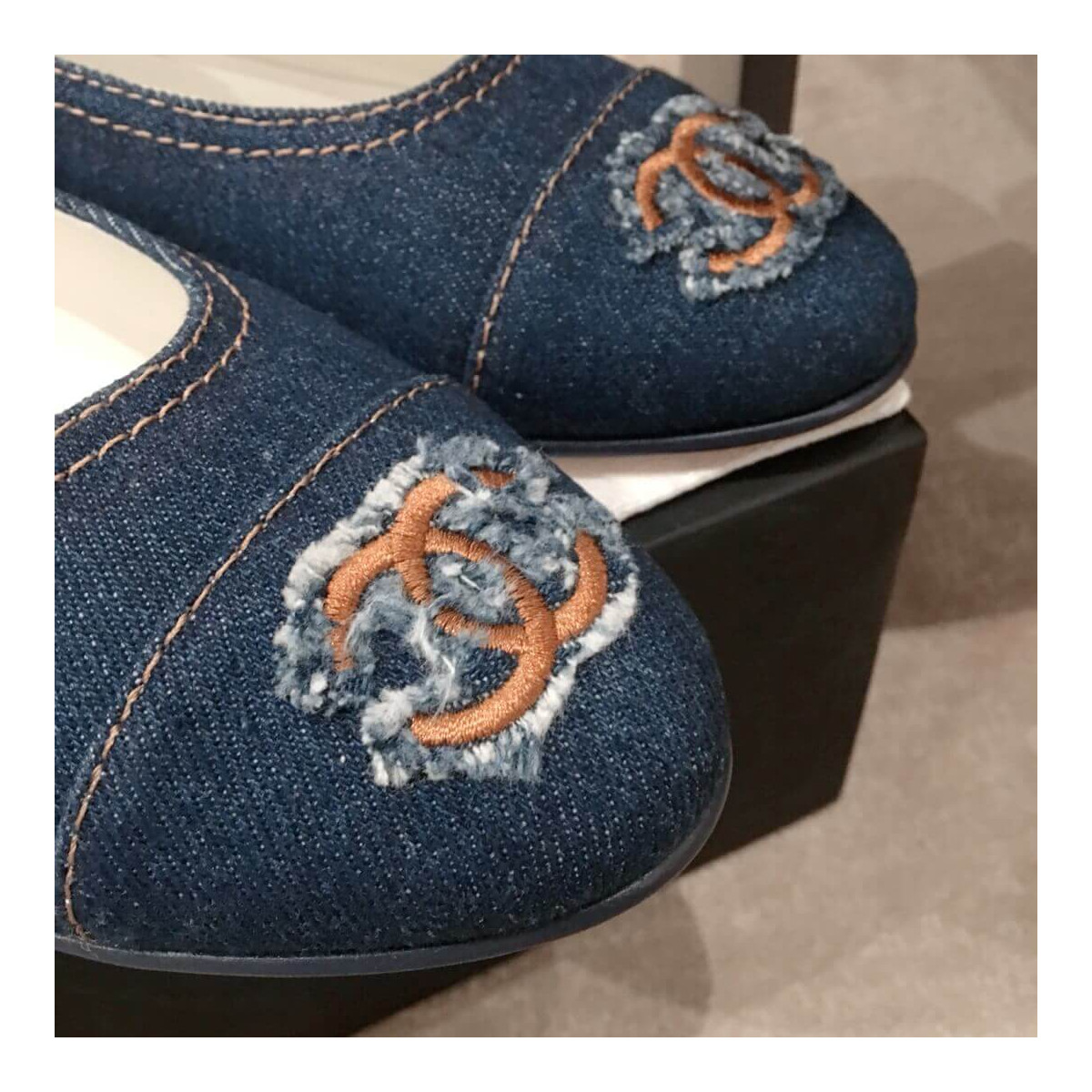 Chanel Denim Logo Ballerinas G35780