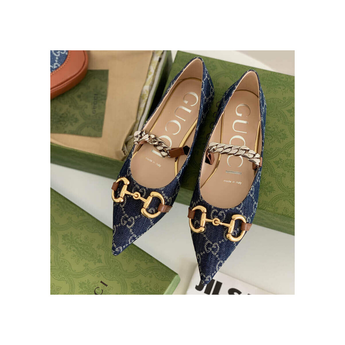 Gucci GG Horsebit Denim Ballet Flat With Horsebit