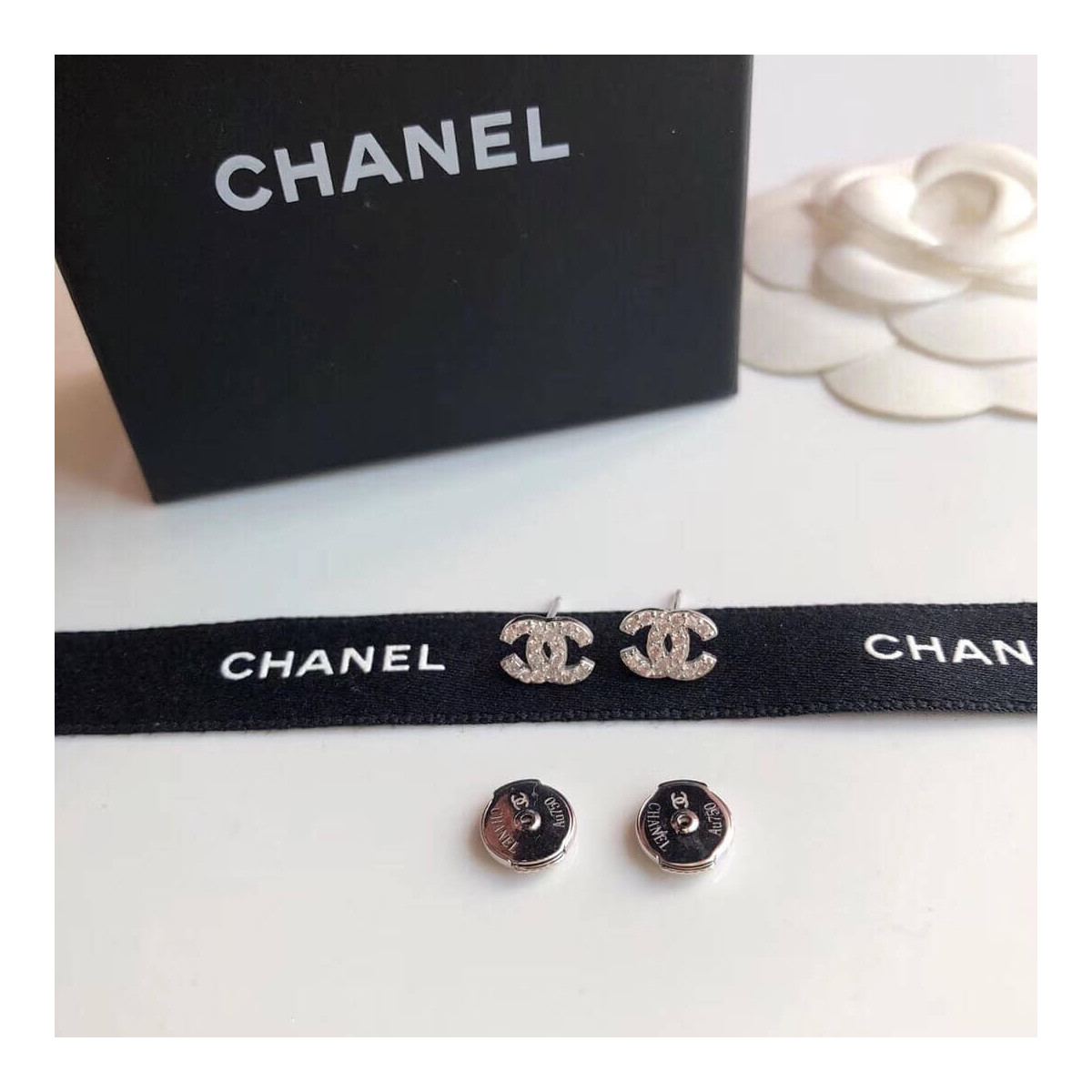 Chanel Crystal CC First Class Stud Earrings 447884