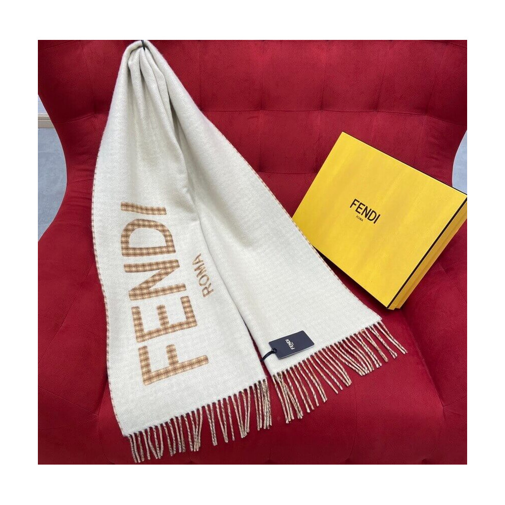 Fendi Cream Wool And Cashmere Scarf FXT334