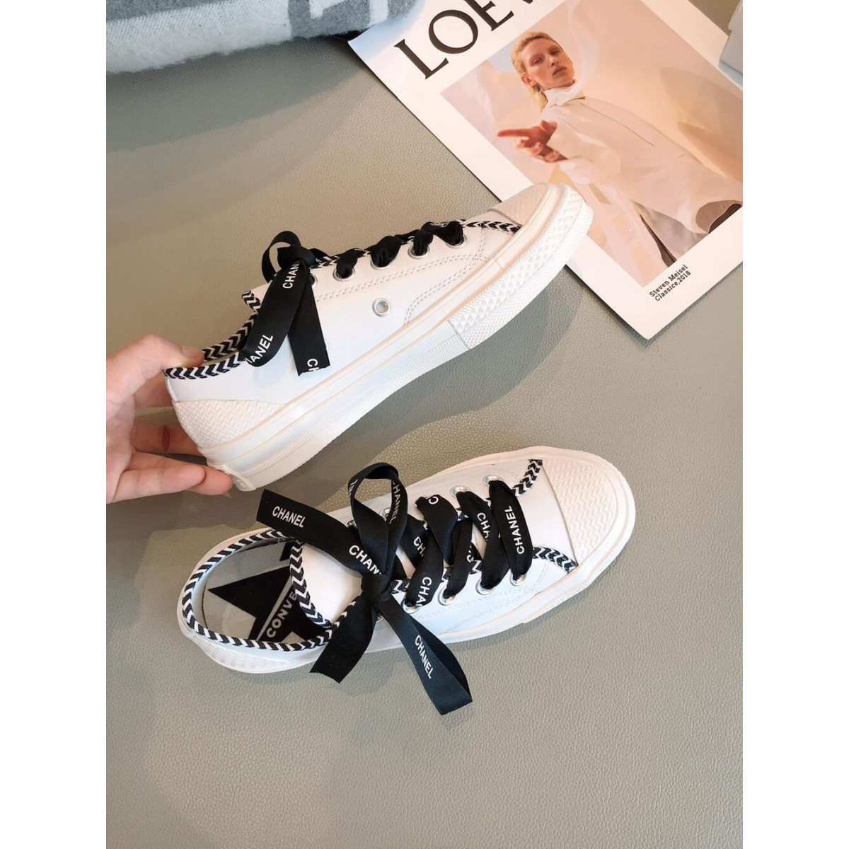 Chanel X Converse Small Fragrant Grid Ling Lace Canvas Shoes