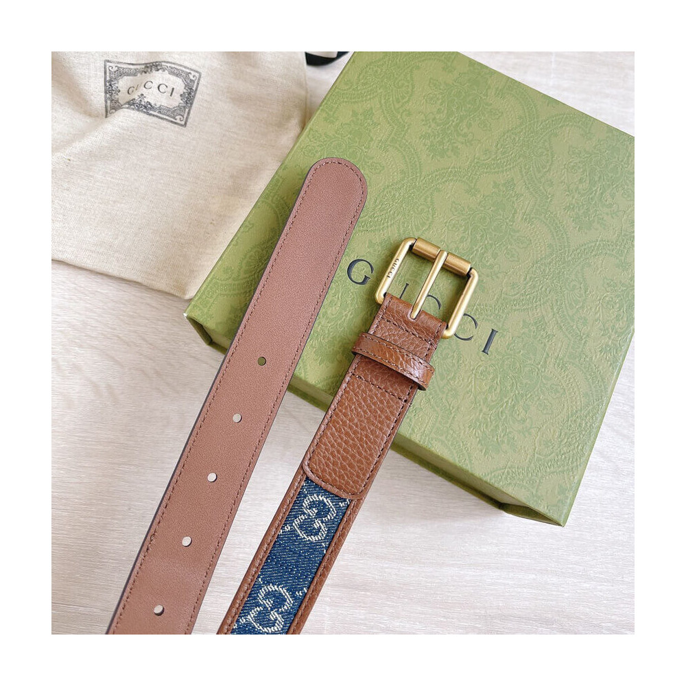 Gucci Belt With Square Buckle In Blue Denim 30mm 678694