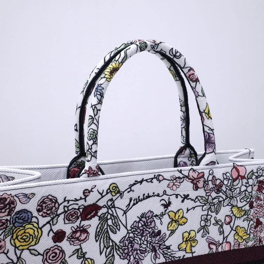 Christian Dior Book Tote White Multicolor Florilegio Embroidery