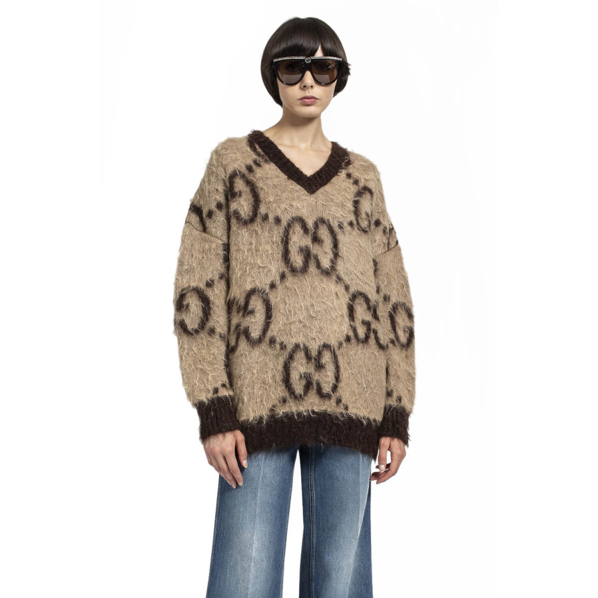 Gucci GG Mohair Wool V-Neck Sweater 639380