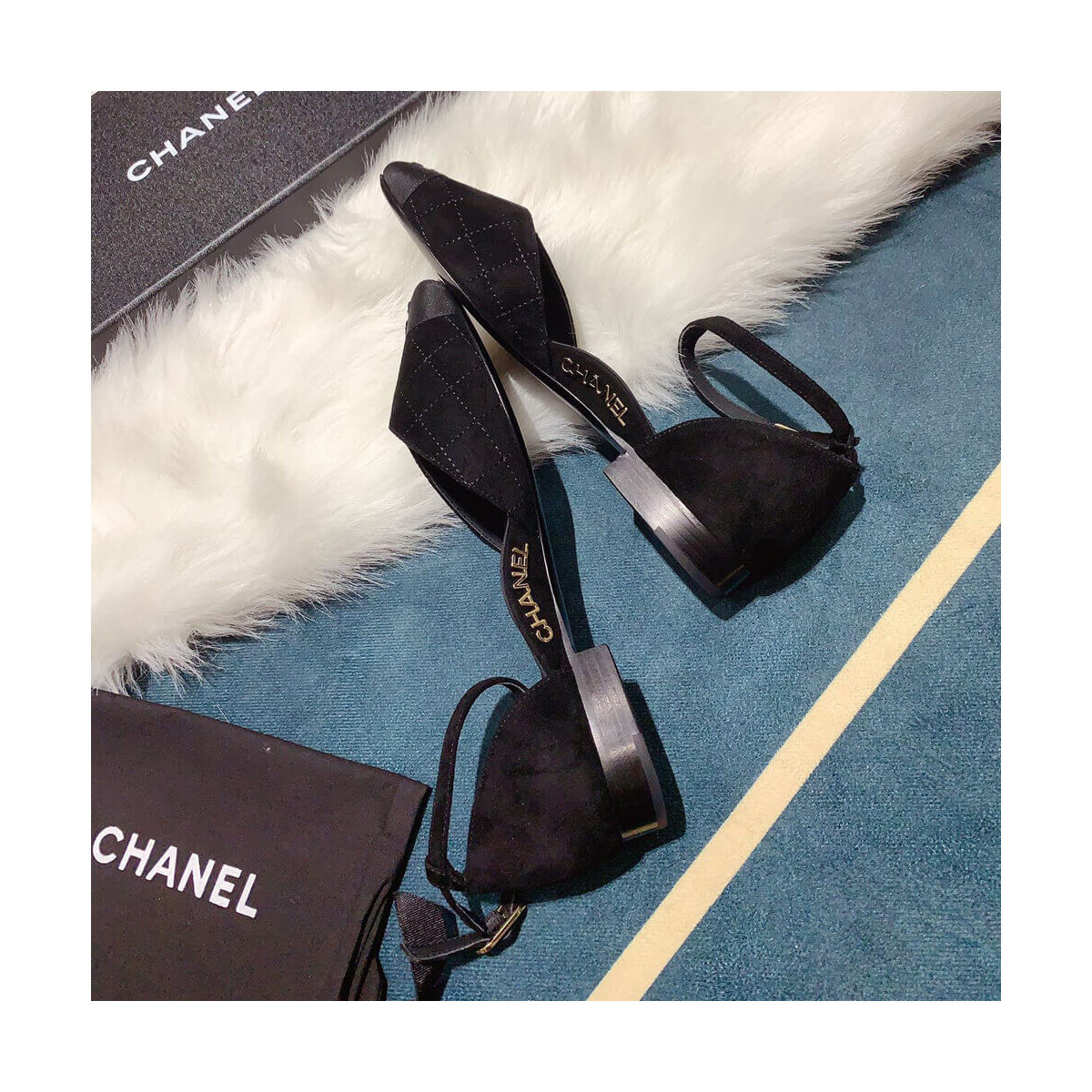 Chanel Suede Calfskin &amp; Grosgrain Mary Janes G36048