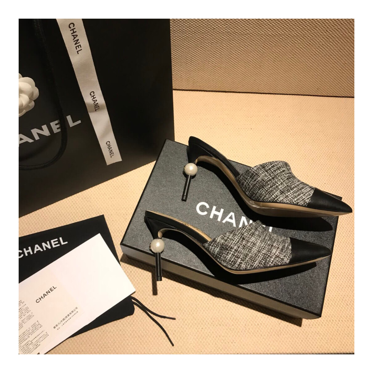 Chanel CC Tweed Pearl Mules G383421