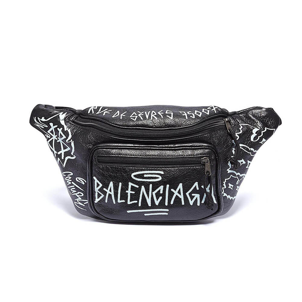 Balenciaga Graffiti Explorer Waist Bag 180402 Black/White