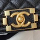 Chanel Boy Flap Bag With Handle Grained Shiny Calfskin A94805