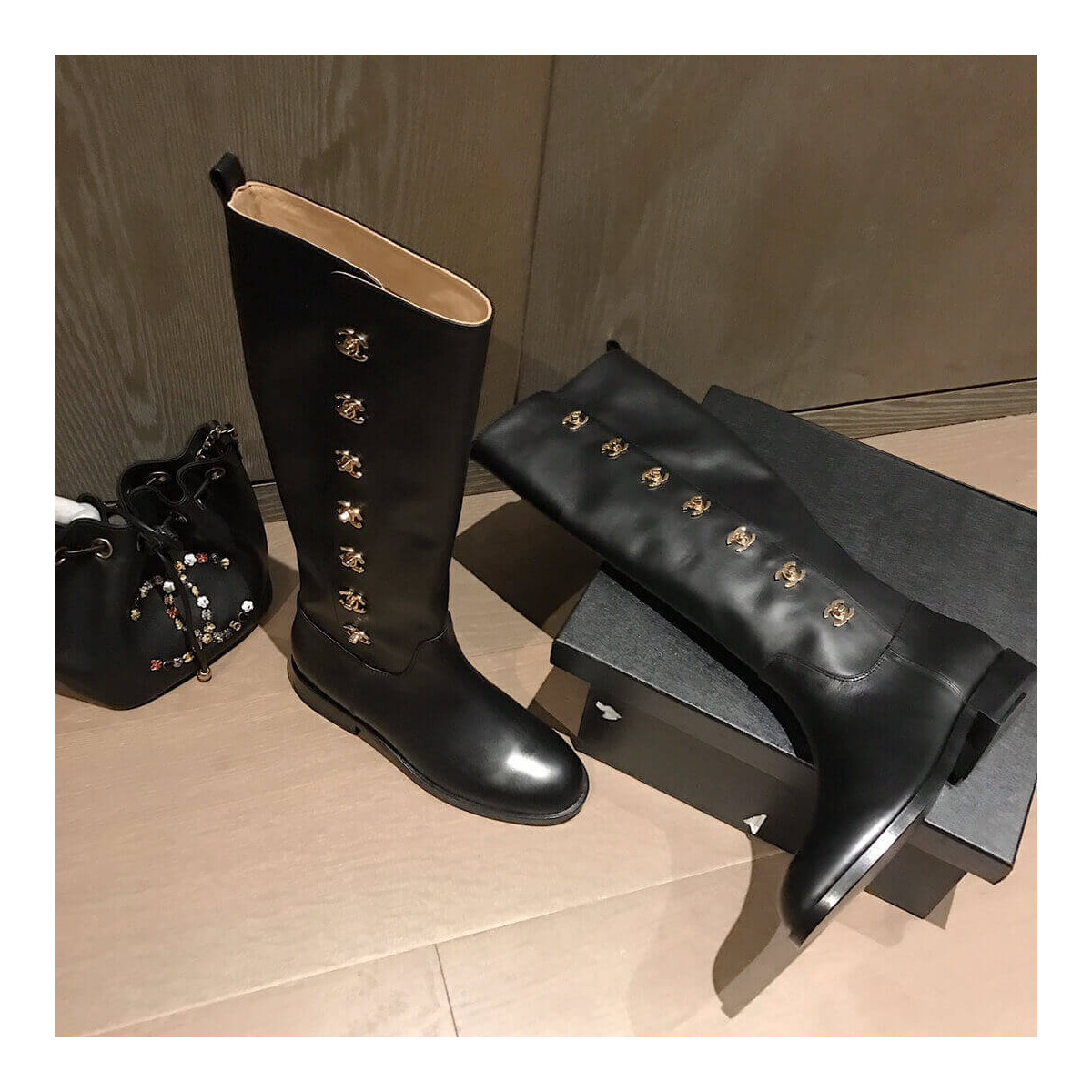 Chanel Calfskin CC Turn Lock High  Boots 37849