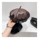 Alexander Wang Leather With Crystal Logo Beret Hat 1305