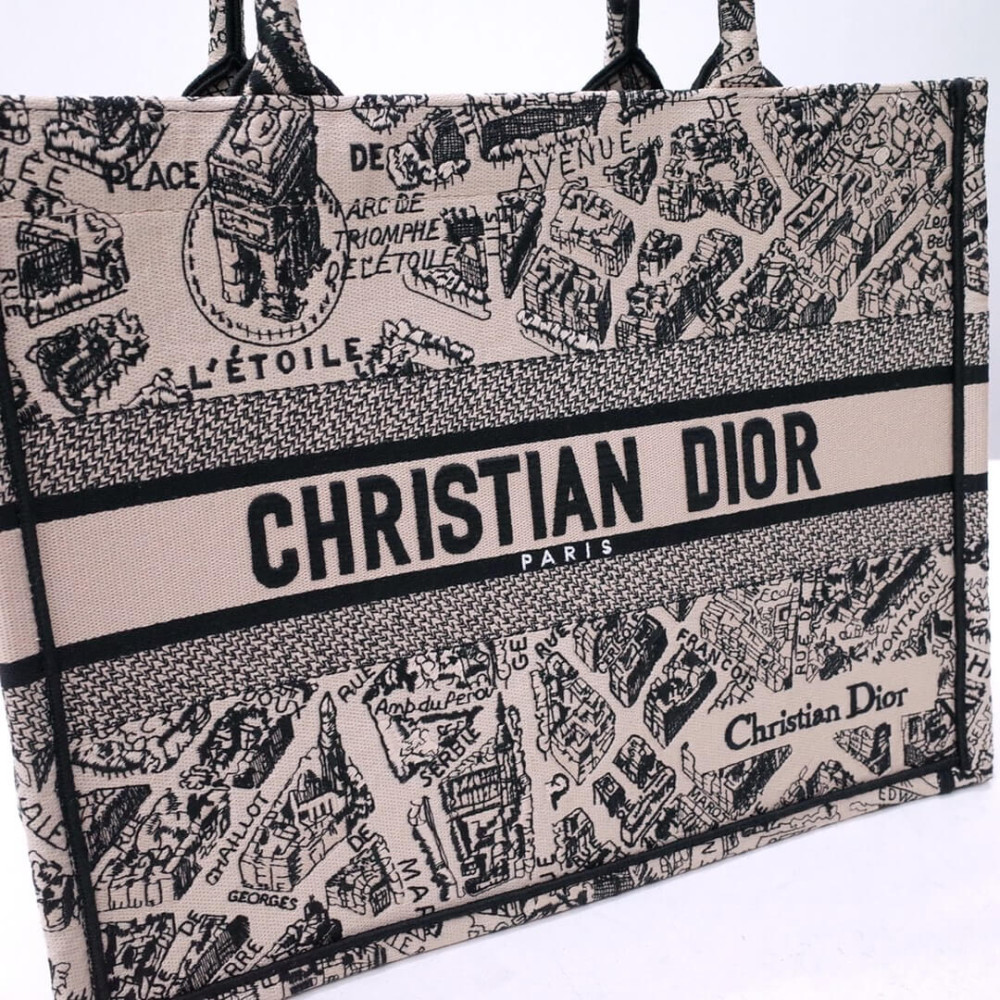 Christian Dior Book Tote Beige and Black Plan de Paris Embroidery