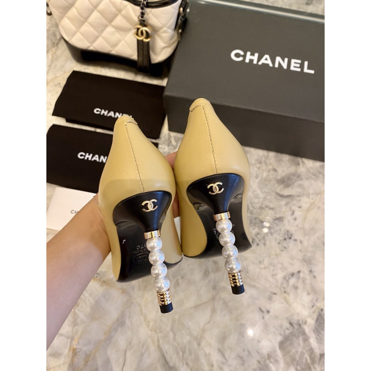 Chanel Lambskin &amp; Grosgrain 8.5cm Heel Pumps G35536