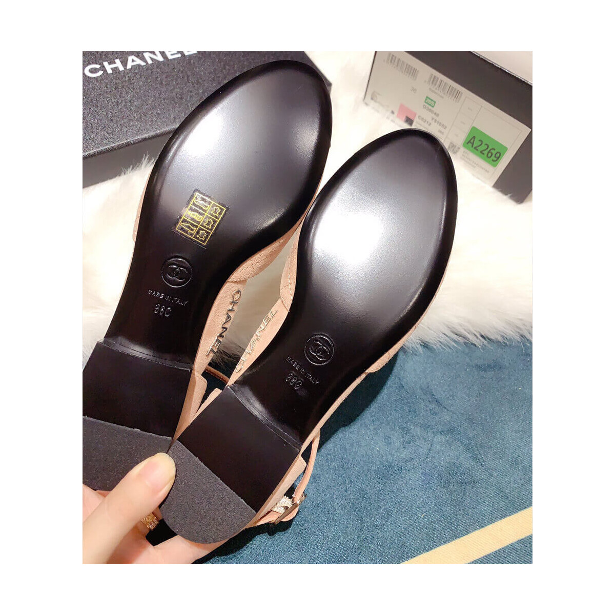 Chanel Suede Calfskin &amp; Grosgrain Mary Janes G36048